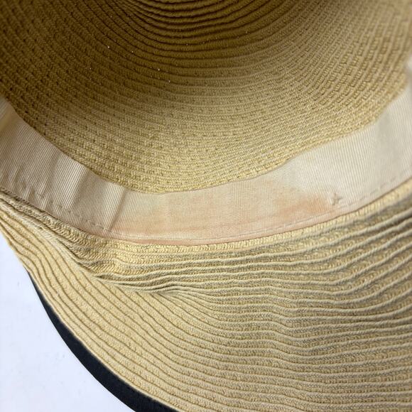 Filippo Catarzi Wide Brim Straw Hat Italy Sun Hat Black Trim Womens One Size main image 5